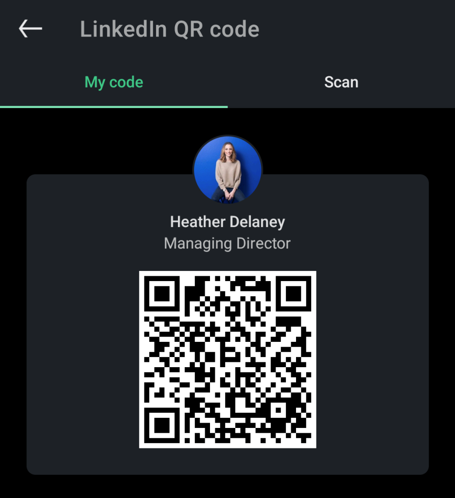 A screenshot of a LinkedIn QR code which is great for connecting with other people on the platform.